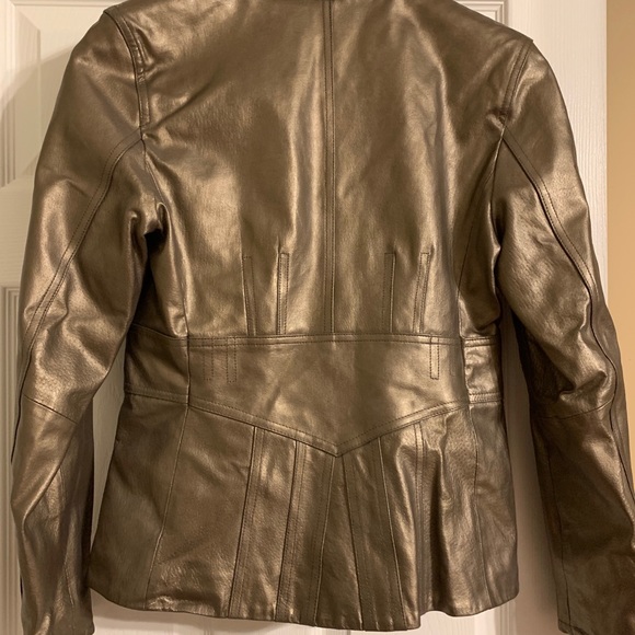 Gold leather jacket, size Small - Picture 2 of 6
